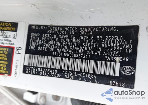 2014 Toyota Camry L из США, поврежденный, VIN 4T1BF1FK8EU867311